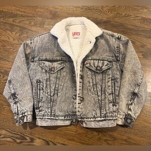 VTG Levi's San Francisco Sherpa Lined Trucker Jacket Acid Wash Denim Youth M